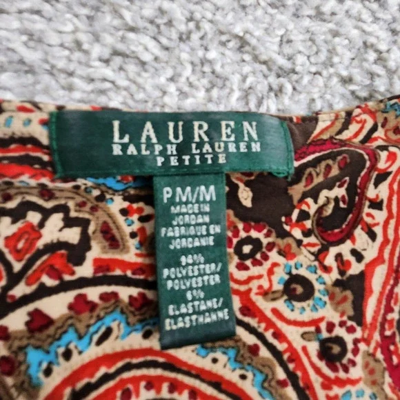 Lauren Ralph Lauren Paisley Print Faux Wrap Dress Sleeveless Belted Size PM - Picture 7 of 13